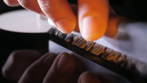Cleaning a Vinyl Record, Close Up. Stock Footage 104752710