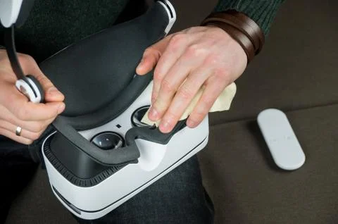 Cleaning virtual reality headset optics Stock Photos