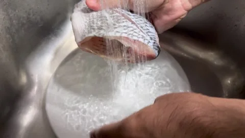 Cleaning a whole tilapia2 Stock Footage 338216823