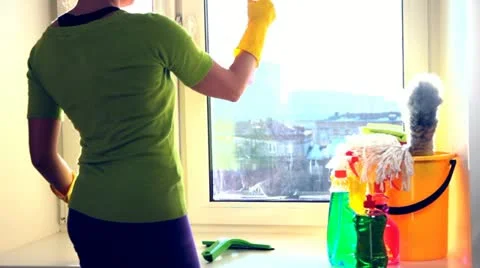 Cleaning a window Stock Footage 21742696