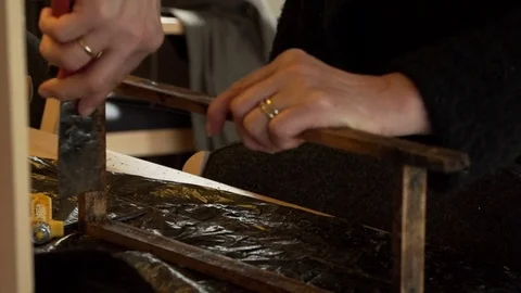 Cleaning wooden honey frames Stock Footage 74056407