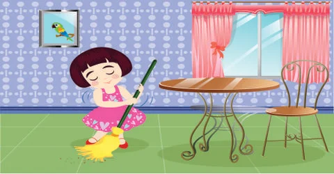 Cleaning work background kid icon interiors decor Stock Illustration
