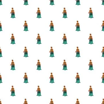 Cleaning worker collecting garbage in a green bag pattern Stock Illustration