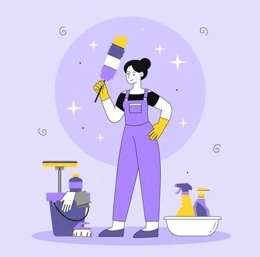 Cleaning worker with equipment vector Stock Illustration
