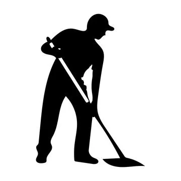 Cleaning Worker Silhouette With Mop Stock Illustration