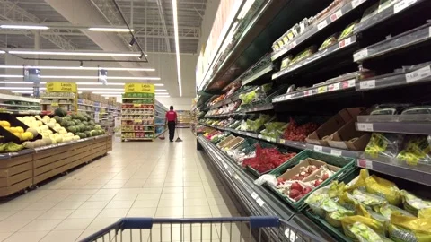 Cleaning worker sweeping the floor in Tesco Lotus store. Stock Footage 150199210