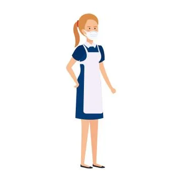 Cleaning worker woman using face mask 스톡 일러스트