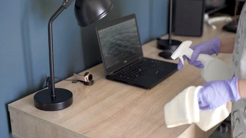 Cleaning  the workplace at home Stock Footage 128245695