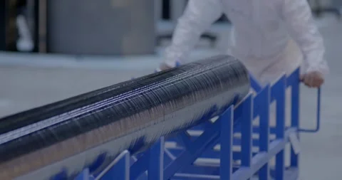 Cleanroom Technicians Transporting Large Monocrystalline Silicon Ingot 4K 動画素材 344052450