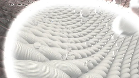 Cleansing the fabric structure. Light, white, interwoven fabric fibers cotton, Stock Footage 212534379