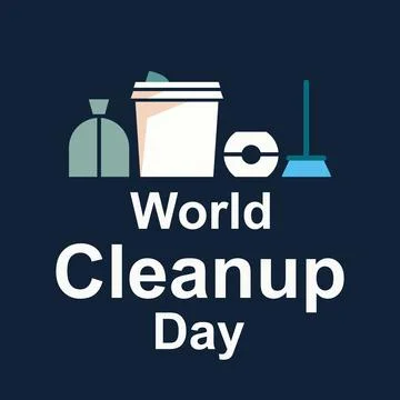 Cleanup world day garbage bag broomcontainer Ilustração Stock