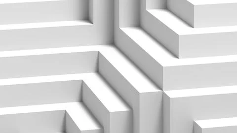 A cleanwhite composition featuring stepped white blocks and sharp shadows, 3d 库存插图