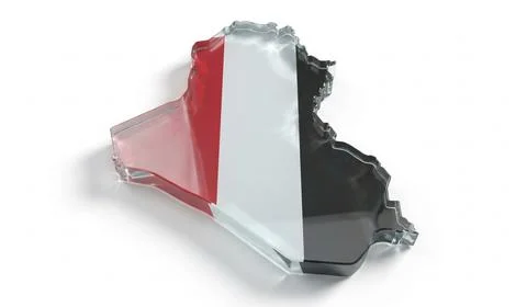 Clear 3d rendering map of iraq with national flag on a simple white backgroun Stock Illustration
