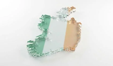 Clear 3d rendering map of ireland with national flag on a simple white back.. Stock Illustration