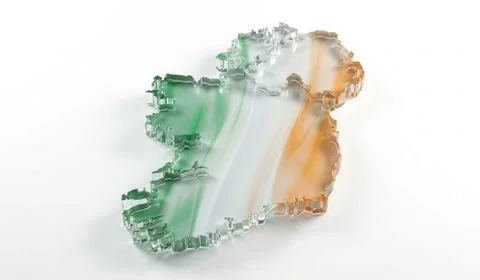 Clear 3d rendering map of ireland with national flag on simple white backgr.. Stock Illustration