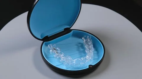 Clear aligners demonstration Clear aligners for teeth straightening rotation in Stock Footage 318612626