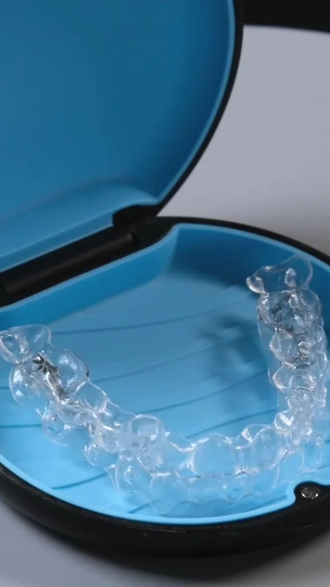 Clear aligners demonstration Clear aligners for teeth straightening rotation in Stock Footage 320634710