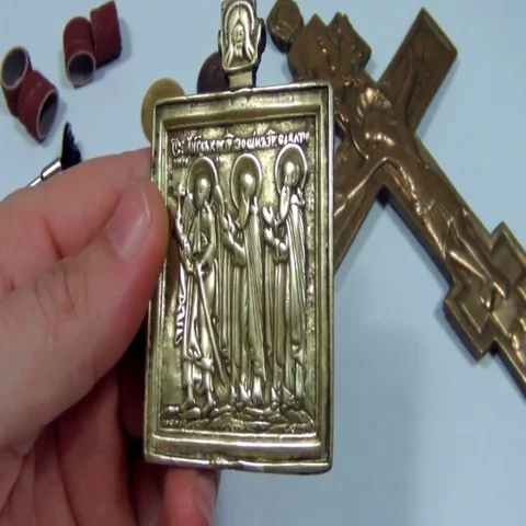 Clear ancient bronze icon of the sander, the work of Antiquities - Jeweler Stock Footage 69563138