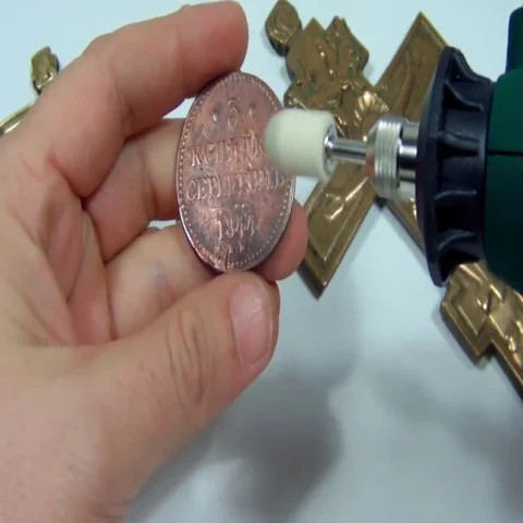 Clear ancient coin sander Video stock 69562996