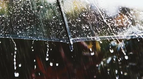 Clear and clean raindrops bouncing on the rain shower and umbrella Fotos de archivo