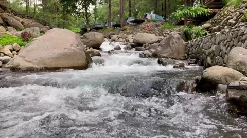 Clear and clean water flows in the river through stones in the nature. 動画素材 274616230