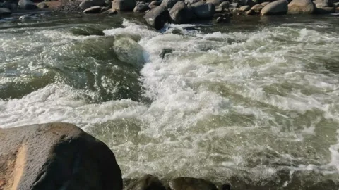 Clear and fast flowing rocky mountain river Stock Footage 320982616