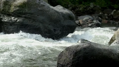 Clear and rocky mountain river scenery Video stock 320923095