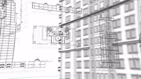 Clear Architectural and constructional schemes spin, looped background Stock Footage 74616548