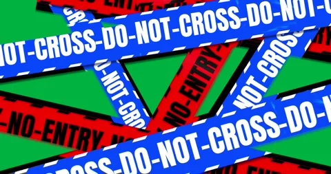 Clear backdrop starting red and blue tapes sliding crossing forming warning net Stock Footage 347311727