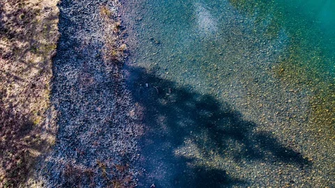 Clear Blue River Aerial View Stock Footage 104715569