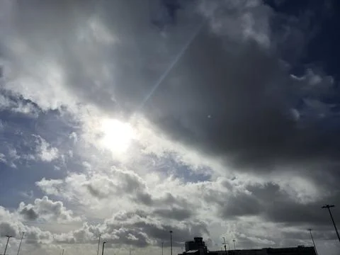 Clear Blue Sky with Cumulus Clouds Over Asphalt Road in Morning Light, clou.. 스톡 사진