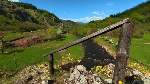 Clear blue sky frames rolling hills. Balkan, Eastern Europe, POV Video stock 333590337