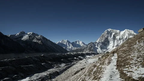 Clear blue sky over glacial severe mountains. Tranquil panorama. Timelapse Stock Footage 167324037