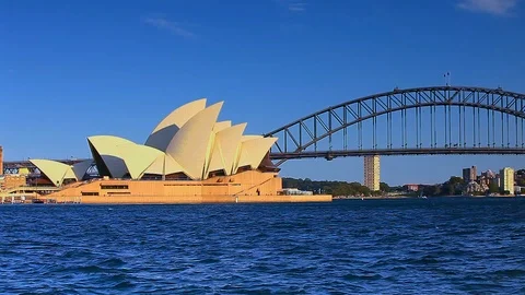 Clear Blue Sky overlooking Sydney Opera House Stock Footage 105513603