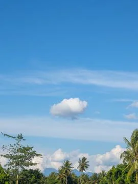 Clear Blue Sky With Scattered Clouds Over Trees Stock Photos