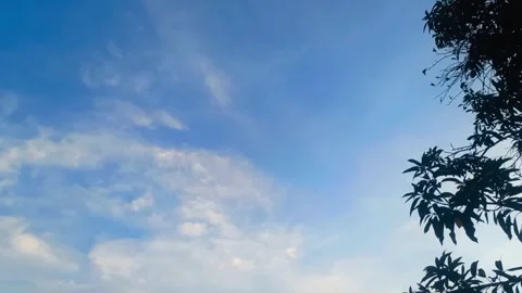 Clear blue sky with soft white clouds drifting gently. (3)A Видео 337288550