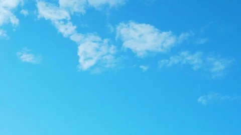 Clear Blue Sky, Some White Clouds, Slow Motion. Beautiful Aerial View Pure Azure Stock Footage 241415617