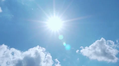 Clear Blue Sky Sun Sunlight Sun Rays and Glare and Cumulus White Clouds, Time La Stock Footage 164896512