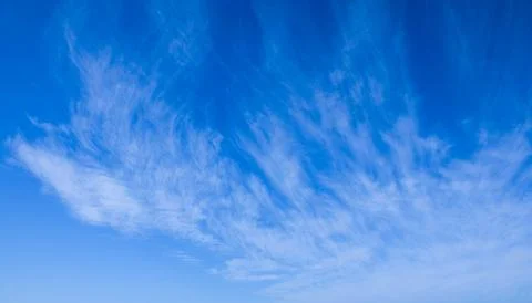 Clear Blue Sky with Thin White Cirrus Clouds Background, backgound texture Stock Photos