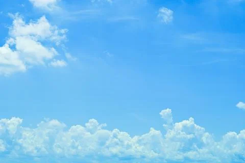 Clear blue sky with white cloud, good weather in the morning have a nice day Stock-Fotos