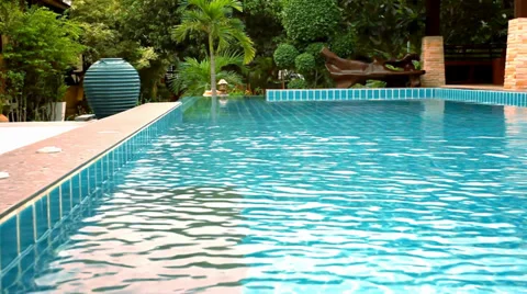Clear blue swimming pool close up in tropical island at resort. Video shift Stock Footage 39787710
