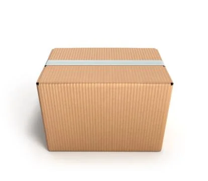 Clear cardboard box 3d render on white background Illustrazione stock