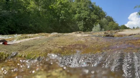 Clear clear water in a mountain river Stock Footage 248655783