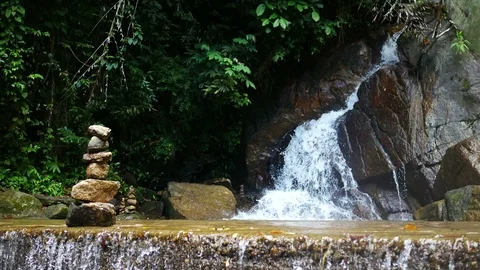 Clear cold  waterfall flow into rock ,  stone sort successful concept Video stock 95651138