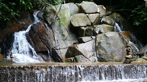 Clear cold  waterfall flow into rock ,  stone sort successful concept Stock Footage 95659283