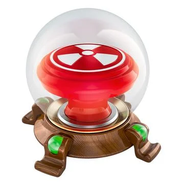 Clear Crystal Ball with Red Nuclear button. Apocalypse Prediction Prophecy,.. Illustrazione stock