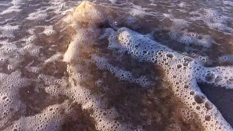 On a clear day, the strong waves from the sea wash over and crash against t.. Stock Footage 300077172