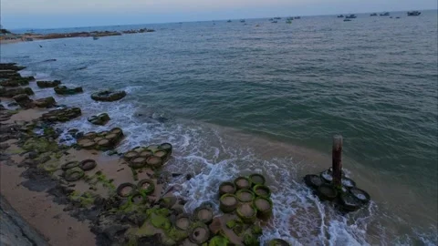 Clear Daylight Sandy Coast And Sea Water Locked Off Shot Stock Footage 337605240