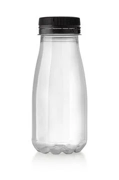 Clear empty plastic bottle with black screw cap Stock Photos