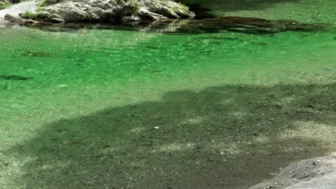 Clear Flow of the Emerald Green Atago River from a Slightly Elevated View Stock Footage 334985061